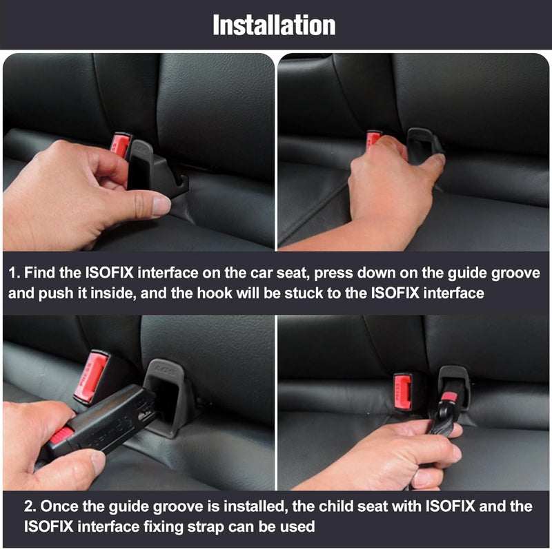 JHKLS دليل قفل حزام واجهة ISOFIX، 4 قطع من دلائل مقعد السيارة السوداء، موصل حافة دليل ISOFIX لمقاعد السيارة (4 قطع سوداء) - Image 4